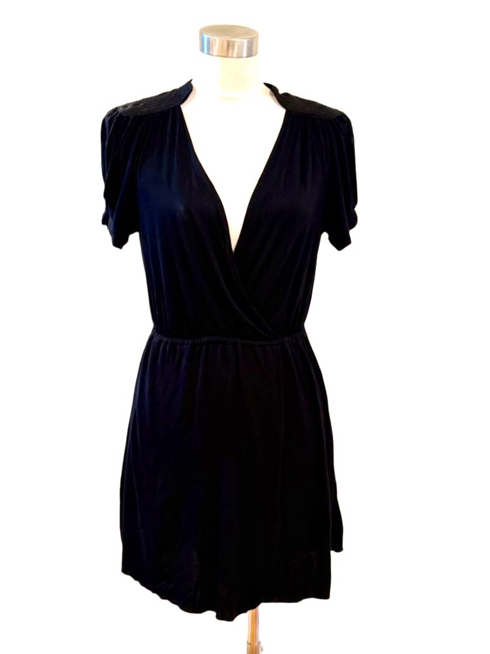 Free People black jersey knit faux wrap top tunic mini dress M